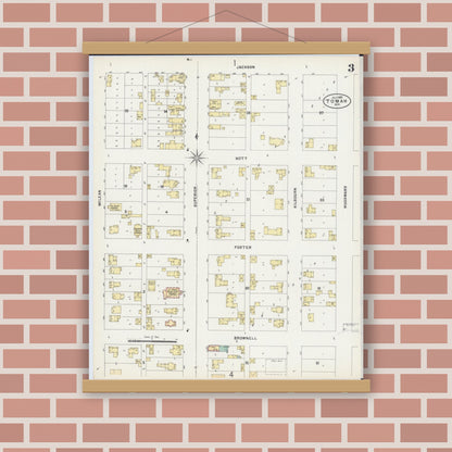 Old map wall art mockup — magnetic wood frame on brick wall — Sanborn Fire Insurance Map from Tomah, Monroe County, Wisconsin (1897), Sheet #0003