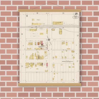 Old map wall art mockup — magnetic wood frame on brick wall — Sanborn Fire Insurance Map from Merced, Merced County, California (1922), Sheet #0026