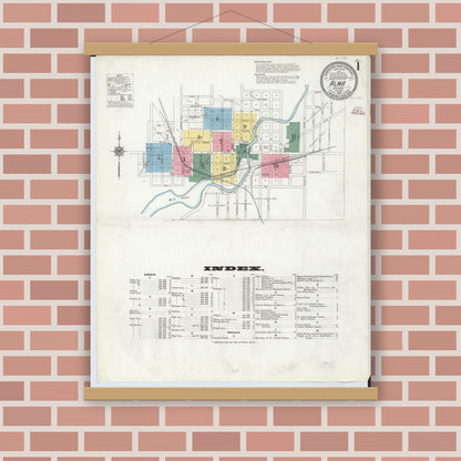 Old map wall art mockup — magnetic wood frame on brick wall — Sanborn Fire Insurance Map from Alma, Gratiot County, Michigan (1910) - Complete Map Set
