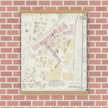 Old map wall art mockup — magnetic wood frame on brick wall — Sanborn Fire Insurance Map from Canton, Stark County, Ohio (1887), Sheet #0011