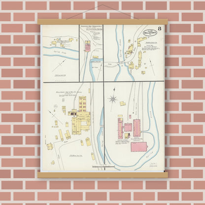 Old map wall art mockup — magnetic wood frame on brick wall — Sanborn Fire Insurance Map from Bellefonte, Centre County, Pennsylvania (1897), Sheet #0008
