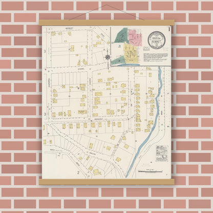Old map wall art mockup — magnetic wood frame on brick wall — Sanborn Fire Insurance Map from Kennett, Shasta County, California (1918) - Complete Map Set