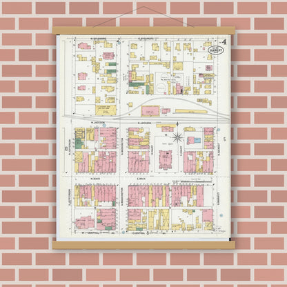 Old map wall art mockup — magnetic wood frame on brick wall — Sanborn Fire Insurance Map from Van Wert, Van Wert County, Ohio (1901), Sheet #0004