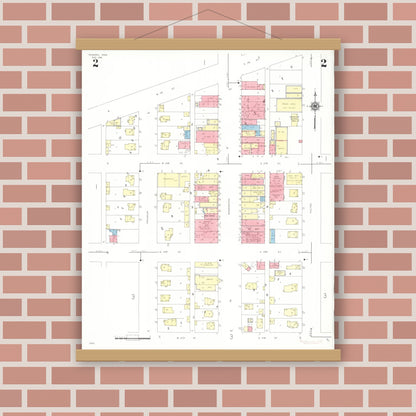 Old map wall art mockup — magnetic wood frame on brick wall — Sanborn Fire Insurance Map from Remsen, Plymouth County, Iowa (1941), Sheet #0002