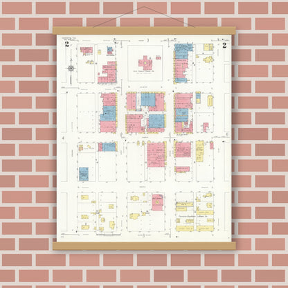 Old map wall art mockup — magnetic wood frame on brick wall — Sanborn Fire Insurance Map from Henrietta, Clay County, Texas (1934), Sheet #0002