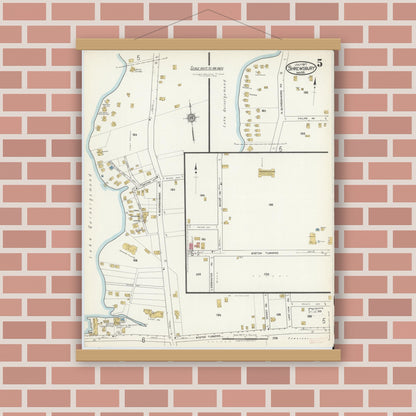 Old map wall art mockup — magnetic wood frame on brick wall — Sanborn Fire Insurance Map from Shrewsbury, Worcester County, Massachusetts (1917), Sheet #0005