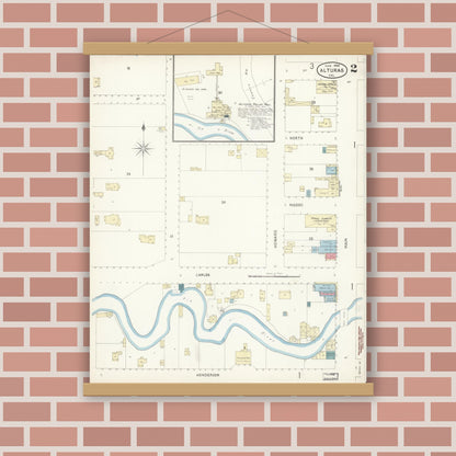 Old map wall art mockup — magnetic wood frame on brick wall — Sanborn Fire Insurance Map from Alturas, Modoc County, California (1898), Sheet #0002