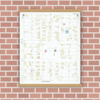 Old map wall art mockup — magnetic wood frame on brick wall — Sanborn Fire Insurance Map from Taylorsville, Muskingum County, Ohio (1946), Sheet #0003