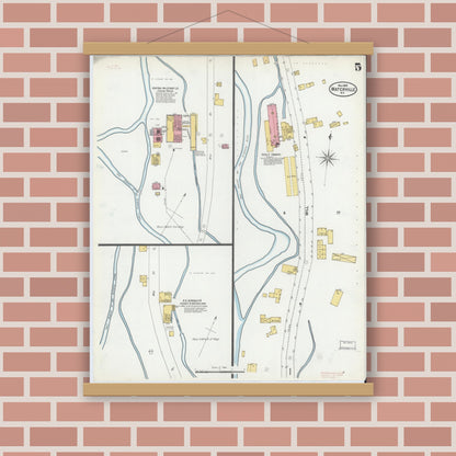 Old map wall art mockup — magnetic wood frame on brick wall — Sanborn Fire Insurance Map from Waterville, Oneida County, New York (1899), Sheet #0005
