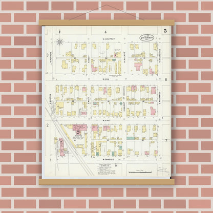 Old map wall art mockup — magnetic wood frame on brick wall — Sanborn Fire Insurance Map from Mount Vernon, Knox County, Ohio (1897), Sheet #0005