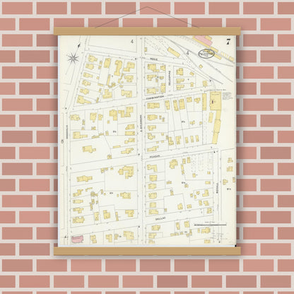 Old map wall art mockup — magnetic wood frame on brick wall — Sanborn Fire Insurance Map from Palestine, Anderson County, Texas (1905), Sheet #0007
