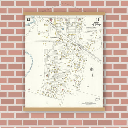 Old map wall art mockup — magnetic wood frame on brick wall — Sanborn Fire Insurance Map from Keansburg, Monmouth County, New Jersey (1923), Sheet #0012