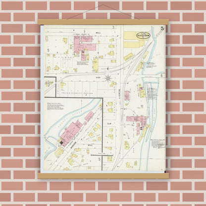 Old map wall art mockup — magnetic wood frame on brick wall — Sanborn Fire Insurance Map from Beaver Dam, Dodge County, Wisconsin (1897), Sheet #0005