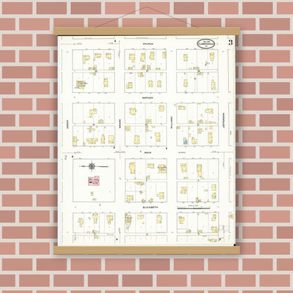 Old map wall art mockup — magnetic wood frame on brick wall — Sanborn Fire Insurance Map from Clarksville, Butler County, Iowa (1910), Sheet #0003