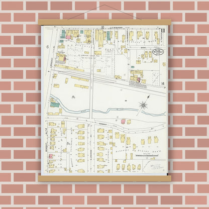 Old map wall art mockup — magnetic wood frame on brick wall — Sanborn Fire Insurance Map from Norwalk, Huron County, Ohio (1906), Sheet #0011