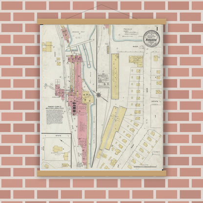 Old map wall art mockup — magnetic wood frame on brick wall — Sanborn Fire Insurance Map from Niagara, Marinette County, Wisconsin (1911), Sheet #0001