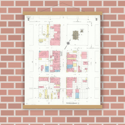 Old map wall art mockup — magnetic wood frame on brick wall — Sanborn Fire Insurance Map from Odessa, Edger County, Texas (1939), Sheet #0002