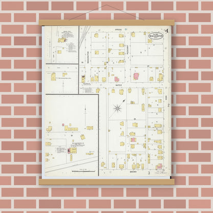 Old map wall art mockup — magnetic wood frame on brick wall — Sanborn Fire Insurance Map from New Lexington, Perry County, Ohio (1900), Sheet #0004