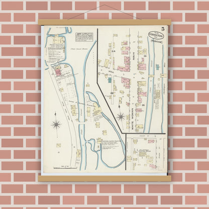 Old map wall art mockup — magnetic wood frame on brick wall — Sanborn Fire Insurance Map from Coshocton, Coshocton County, Ohio (1884), Sheet #0005