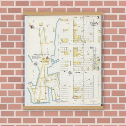 Old map wall art mockup — magnetic wood frame on brick wall — Sanborn Fire Insurance Map from Gladstone, Delta County, Michigan (1893), Sheet #0003