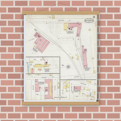 Old map wall art mockup — magnetic wood frame on brick wall — Sanborn Fire Insurance Map from Benton Harbor, Berrien County, Michigan (1895), Sheet #0008