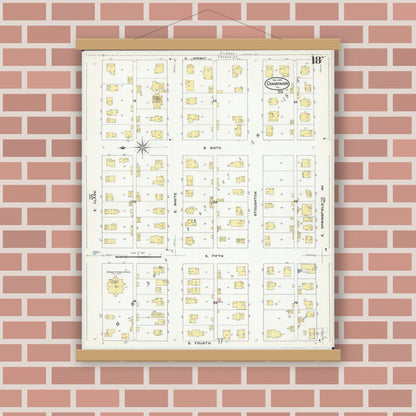 Old map wall art mockup — magnetic wood frame on brick wall — Sanborn Fire Insurance Map from Champaign, Champaign County, Illinois (1909), Sheet #0018