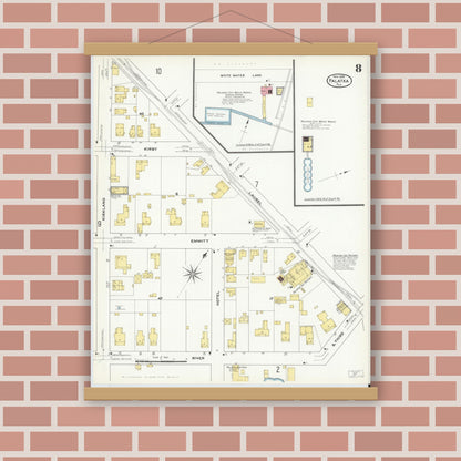 Old map wall art mockup — magnetic wood frame on brick wall — Sanborn Fire Insurance Map from Palatka, Putnam County, Florida (1909), Sheet #0008