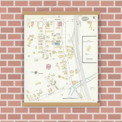 Old map wall art mockup — magnetic wood frame on brick wall — Sanborn Fire Insurance Map from Fonda, Montgomery County, New York (1912), Sheet #0006