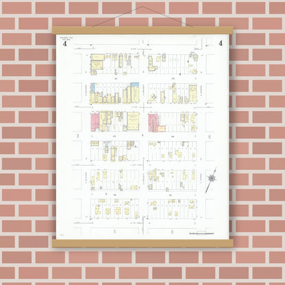 Old map wall art mockup — magnetic wood frame on brick wall — Sanborn Fire Insurance Map from McCamey, Upton County, Texas (1946), Sheet #0004