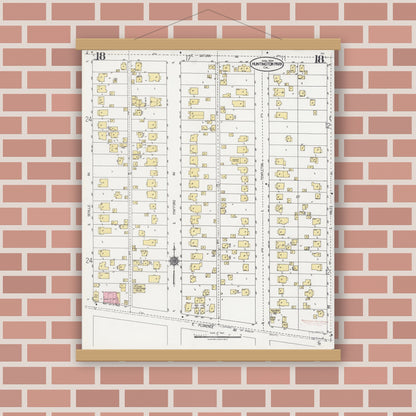 Old map wall art mockup — magnetic wood frame on brick wall — Sanborn Fire Insurance Map from Huntington Park, Los Angeles County, California (1924), Sheet #0018