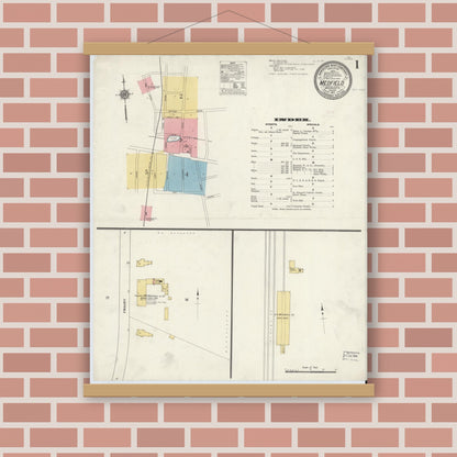 Old map wall art mockup — magnetic wood frame on brick wall — Sanborn Fire Insurance Map from Medfield, Norfolk County, Massachusetts (1911) - Complete Map Set