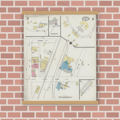 Old map wall art mockup — magnetic wood frame on brick wall — Sanborn Fire Insurance Map from Altavista, Campbell County, Virginia (1925), Sheet #0003