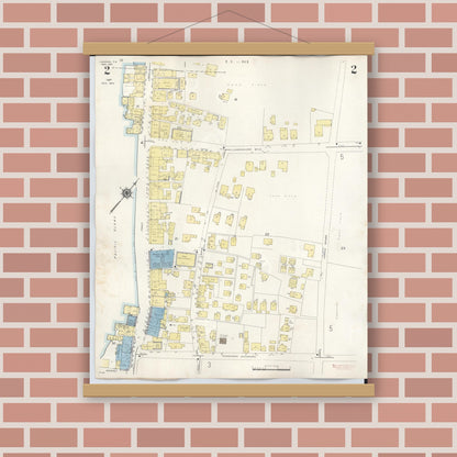 Old map wall art mockup — magnetic wood frame on brick wall — Sanborn Fire Insurance Map from Lahaina, Maui County, Hawaii (1950), Sheet #0002