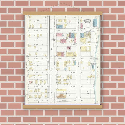 Old map wall art mockup — magnetic wood frame on brick wall — Sanborn Fire Insurance Map from Auburn, De Kalb County, Indiana (1914), Sheet #0005