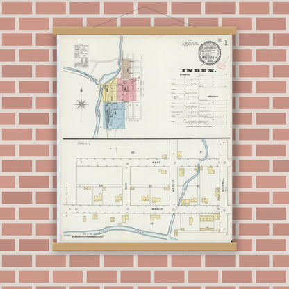 Old map wall art mockup — magnetic wood frame on brick wall — Sanborn Fire Insurance Map from Wilcox, Elk County, Pennsylvania (1895) - Complete Map Set