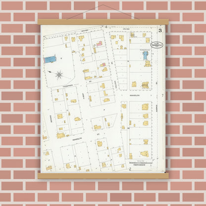 Old map wall art mockup — magnetic wood frame on brick wall — Sanborn Fire Insurance Map from San Angelo, Tom Green County, Texas (1904), Sheet #0003