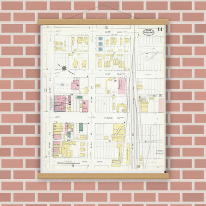 Old map wall art mockup — magnetic wood frame on brick wall — Sanborn Fire Insurance Map from Ashland, Ashland County, Wisconsin (1909), Sheet #0014
