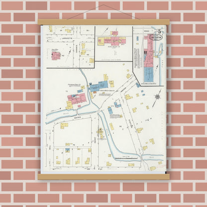Old map wall art mockup — magnetic wood frame on brick wall — Sanborn Fire Insurance Map from Constantine, Saint Joseph County, Michigan (1916), Sheet #0005