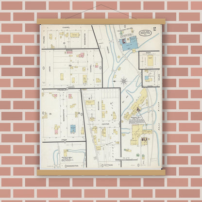 Old map wall art mockup — magnetic wood frame on brick wall — Sanborn Fire Insurance Map from Rockton, Winnebago County, Illinois (1898), Sheet #0002