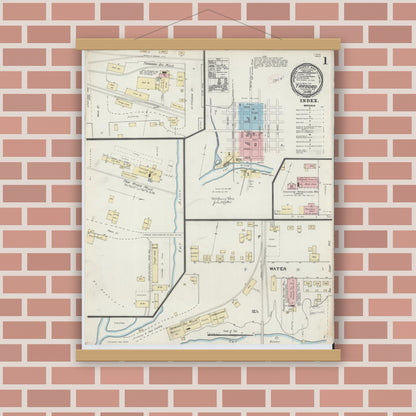 Old map wall art mockup — magnetic wood frame on brick wall — Sanborn Fire Insurance Map from Tarboro, Edgecombe County, North Carolina (1890) - Complete Map Set