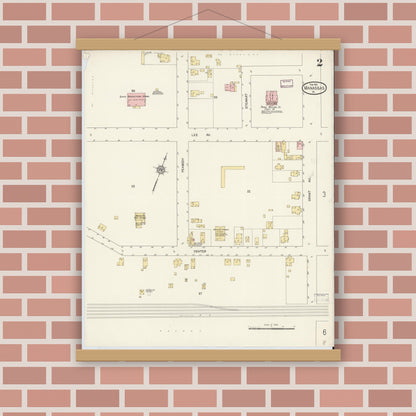 Old map wall art mockup — magnetic wood frame on brick wall — Sanborn Fire Insurance Map from Manassas, Independent Cities, Virginia (1912), Sheet #0002