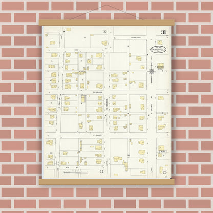 Old map wall art mockup — magnetic wood frame on brick wall — Sanborn Fire Insurance Map from Gainesville, Cooke County, Texas (1913), Sheet #0031