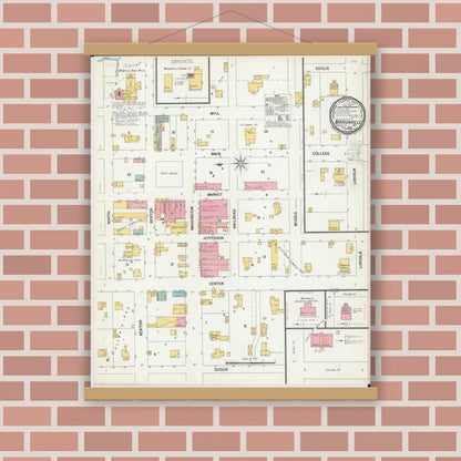 Old map wall art mockup — magnetic wood frame on brick wall — Sanborn Fire Insurance Map from Marionville, Lawrence County, Missouri (1900), Sheet #0001