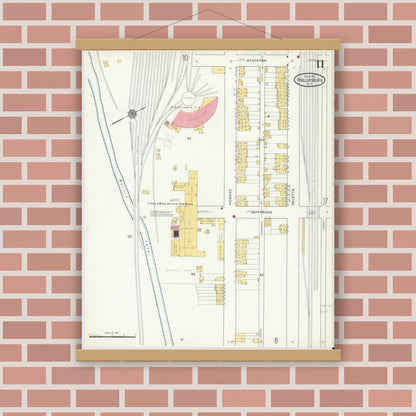 Old map wall art mockup — magnetic wood frame on brick wall — Sanborn Fire Insurance Map from Phillipsburg, Warren County, New Jersey (1916), Sheet #0011