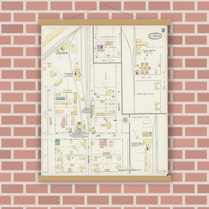 Old map wall art mockup — magnetic wood frame on brick wall — Sanborn Fire Insurance Map from Elwood, Madison County, Indiana (1892), Sheet #0003