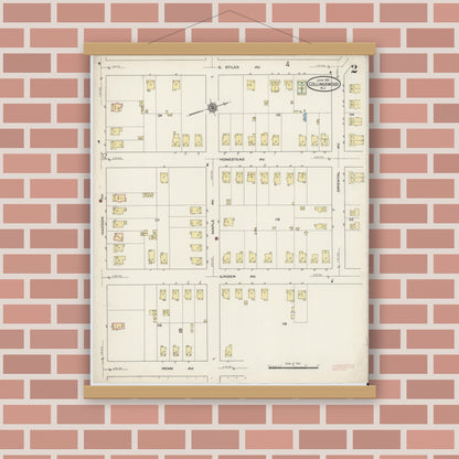 Old map wall art mockup — magnetic wood frame on brick wall — Sanborn Fire Insurance Map from Collingswood, Camden County, New Jersey (1915), Sheet #0002