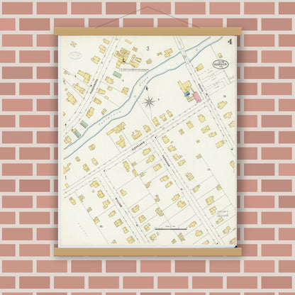 Old map wall art mockup — magnetic wood frame on brick wall — Sanborn Fire Insurance Map from Addison, Steuben County, New York (1898), Sheet #0004