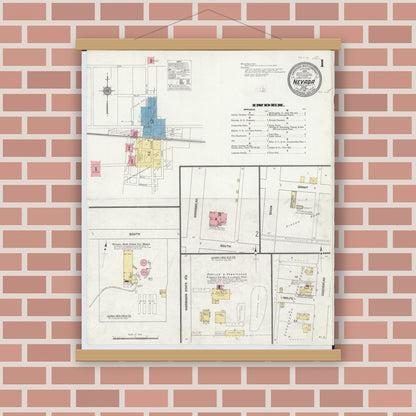 Old map wall art mockup — magnetic wood frame on brick wall — Sanborn Fire Insurance Map from Nevada, Wyandot County, Ohio (1911) - Complete Map Set