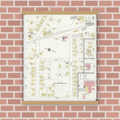 Old map wall art mockup — magnetic wood frame on brick wall — Sanborn Fire Insurance Map from West Mansfield, Logan County, Ohio (1911), Sheet #0002