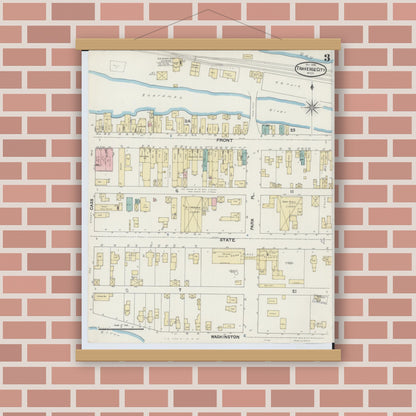 Old map wall art mockup — magnetic wood frame on brick wall — Sanborn Fire Insurance Map from Traverse City, Grand Traverse County, Michigan (1890), Sheet #0003